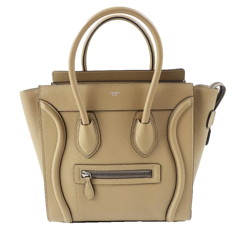 Handle bags with subtle embroidery for detail -Celine Calfskin Luggage Micro Shopper Handbag