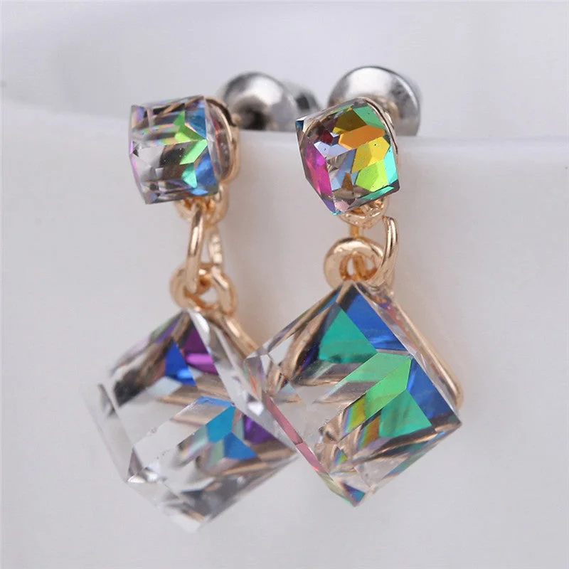 Oval Drop Earrings for Grace -Wholesale Colored Small Blue-green Red Cubic Crystal Earrings