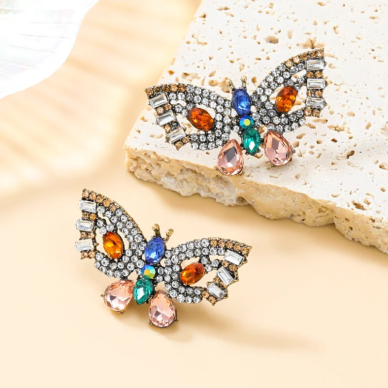 Contemporary Drop Earrings for Fashion -Wholesale Colorful Diamond Butterfly Earrings