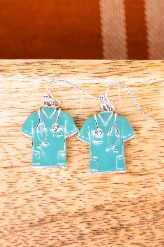 Drop Earrings for Travel Look -SALE! Blue Scrubs Silvertone Earrings