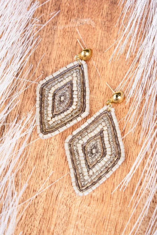 Drop Earrings for Casual Outfit -SALE! DaKota Ivory Diamond Shape Seed Bead Earrings