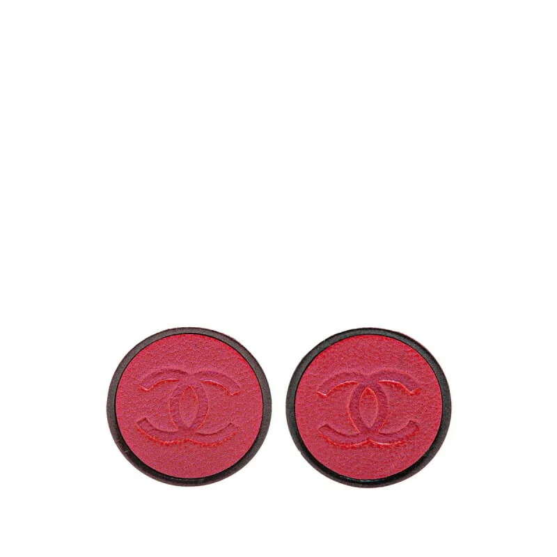 Studded Drop Earrings with Gemstones -Chanel pink  Leather Plastic Clip Earrings (Pre-Owned)