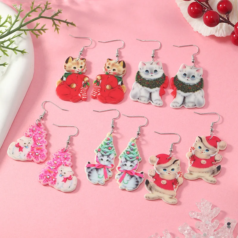 Gemstone and Diamond Drop Earrings for Opulence -Wholesale Christmas Animal Socks Cat Pink Acrylic Multicolor Earrings