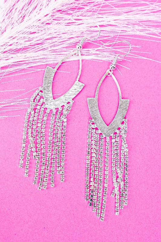 Drop Earrings for Festival Style -Crystal Avenue NYC Lights Silvertone Crystal Tassel Earrings