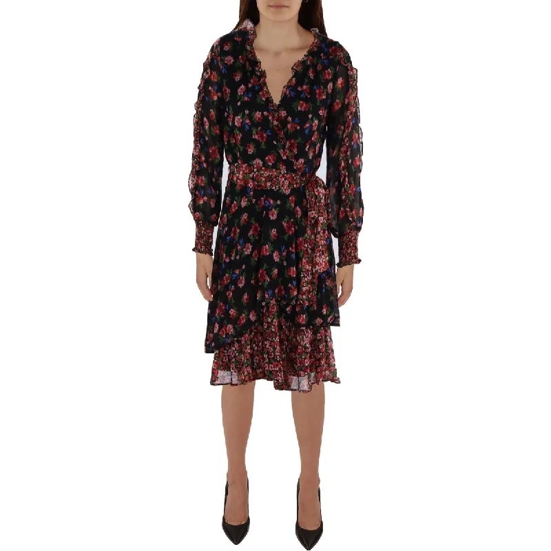 Bohemian Dresses with Tassels -Tahari ASL Womens Chiffon Ruffled Fit & Flare Dress