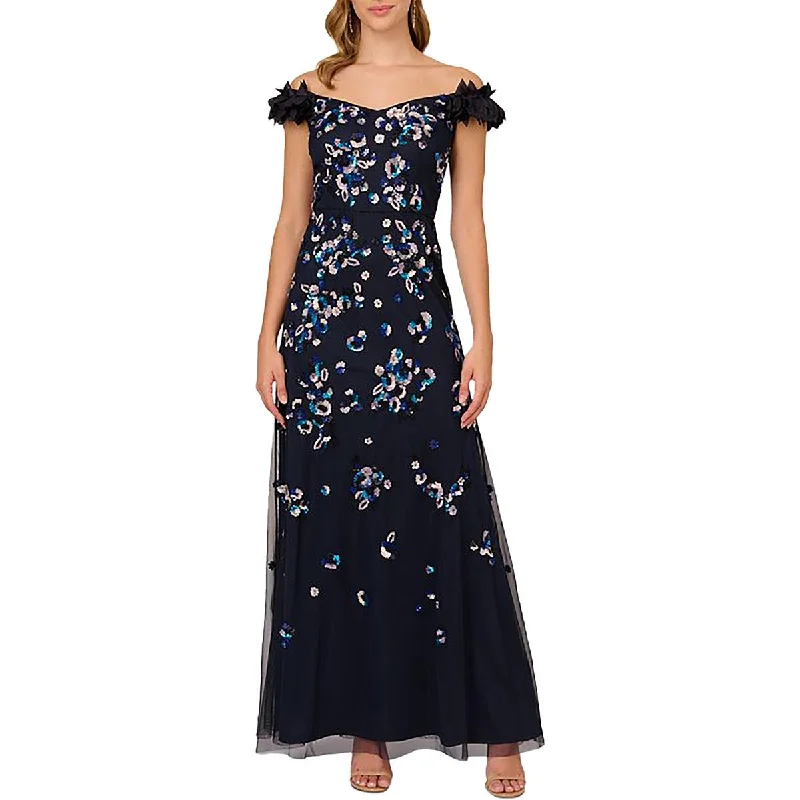 Casual Dresses for Everyday -Adrianna Papell Womens Full Length Sequined Evening Dress