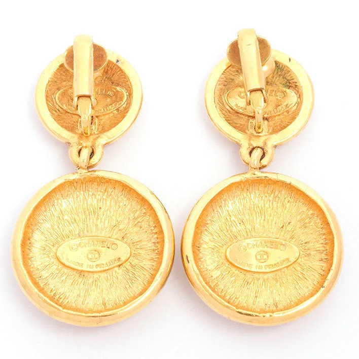 Drop Earrings with Knot Designs -Vintage Chanel Earrings Round Double Medallion