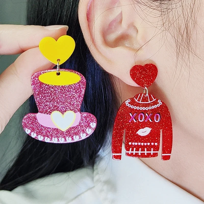 Drop Earrings with Vine Designs -Wholesale Valentine's Day Sweaters, Hats, Acrylic Earrings