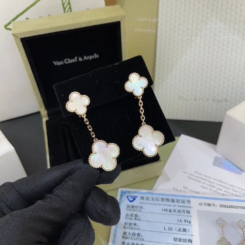 Drop Earrings with Hammered Finish -VCA 18K Gold White Fritillaria Earrings EHC91