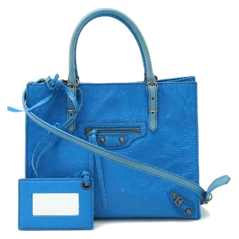 Handle bags with sleek silhouettes for fashion -Balenciaga Mini Paper Leather Handbag Blue