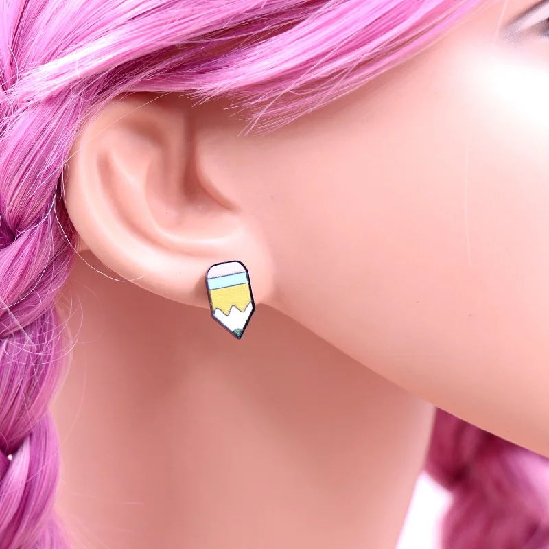 Drop Earrings with Abstract Designs -Wholesale Teacher Pencil Rainbow Acrylic Earrings