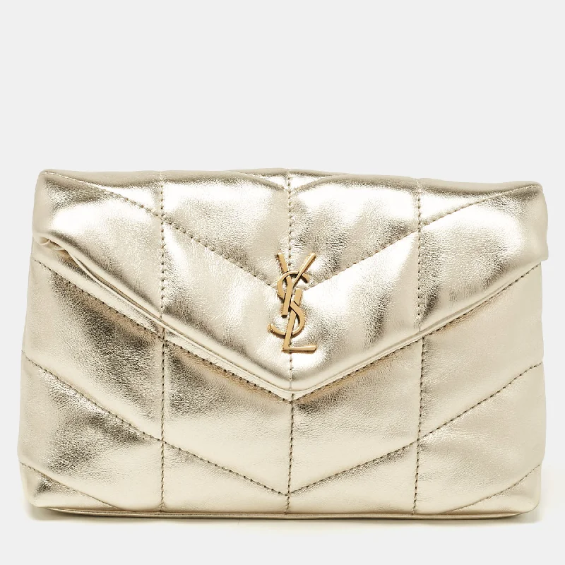 Handle bags with sleek silhouettes for fashion -Saint Laurent Gold Quilted Leather Puffer Pouch