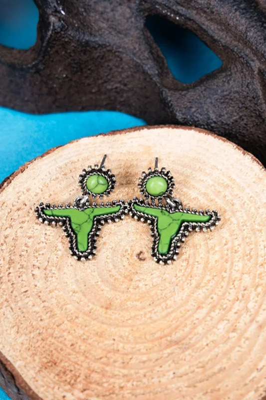 Drop Earrings with Matte Finish -SALE! Green Amesbury Steer Head Earrings