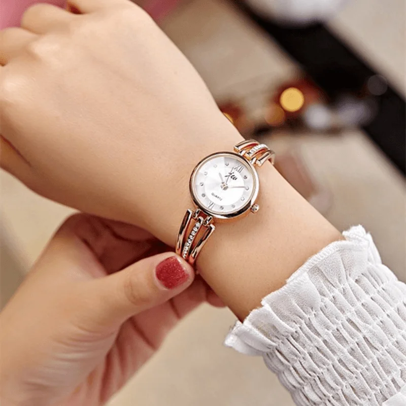 Casual Dresses for Everyday -JW 3512 Fashion round Dial Rhinestones Alloy Lady Bracelet Bangle Women Dress Quartz Watch