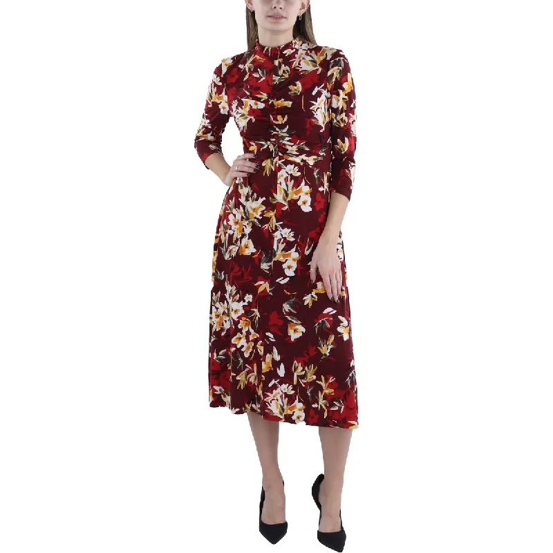 Satin Dresses for Shiny Look -Maggy London Womens Floral Print Ruched Fit & Flare Dress