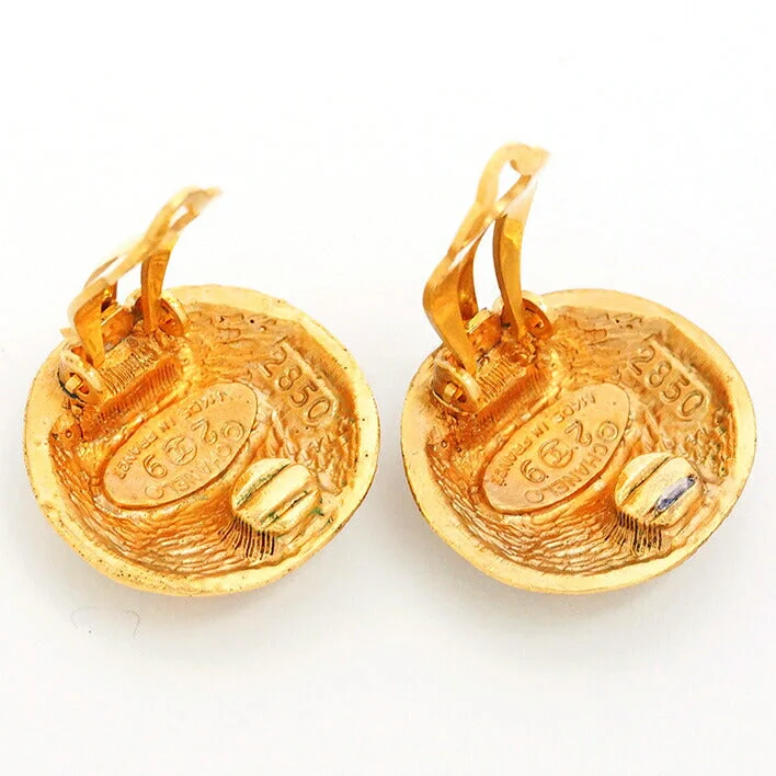 Drop Earrings with Animal Motifs -Vintage Chanel Cocomark Textured Round Clip-On Earrings