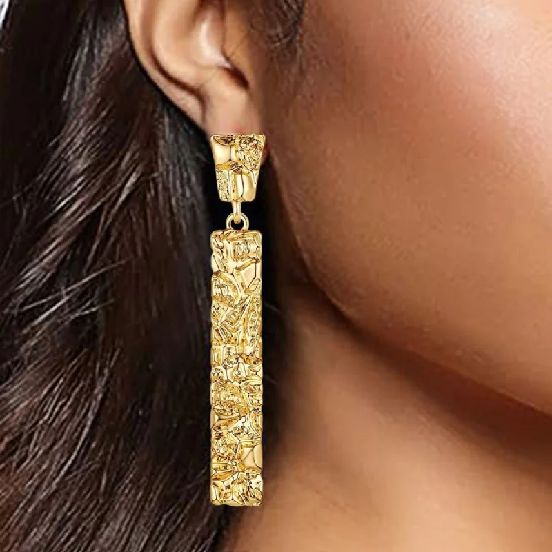 Drop Earrings with Keyhole Designs -Wholesale Geometric Long Hammered Pattern Alloy Earrings