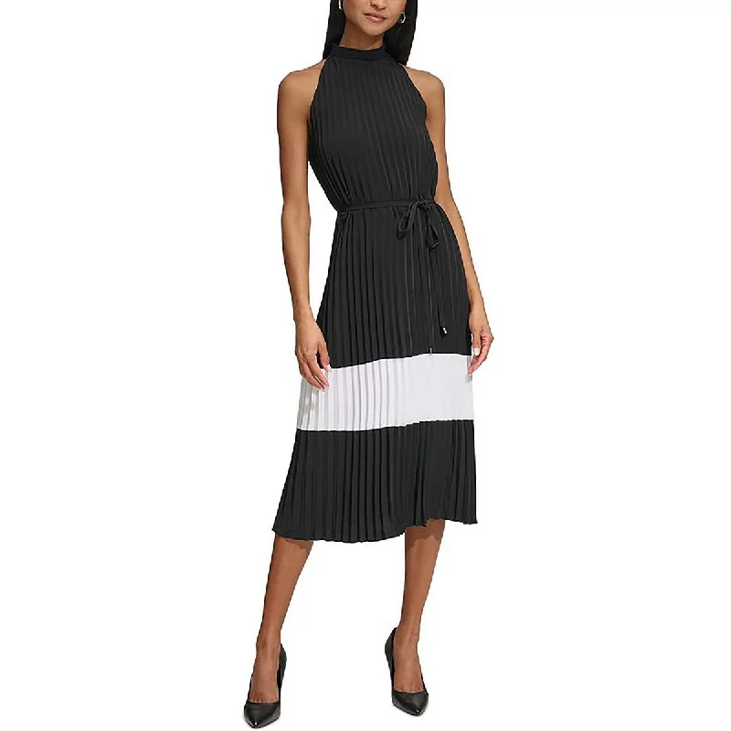 Midi Dresses for Versatile Wear -Karl Lagerfeld Paris Womens Pleated Smocked Neck Midi Dress