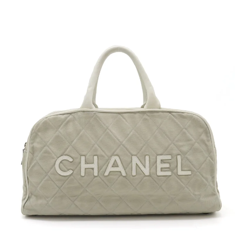 Handle bags with side pockets for organization -Chanel Canvas Leather Logo Handbag Mini Boston