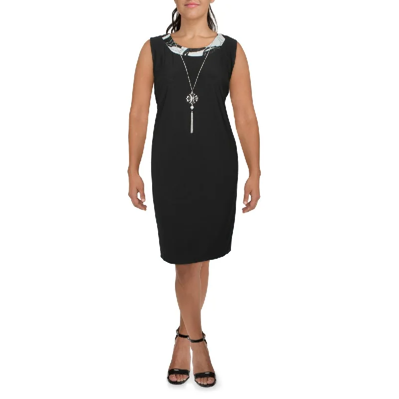 Geometric Dresses for Modern -R&M Richards Womens Plus Knit Sleeveless Sheath Dress