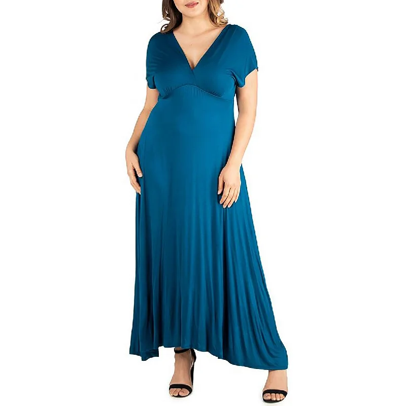 Off-shoulder Dresses for Feminine -24seven Comfort Apparel Womens V-Neck Ruched Midi Dress