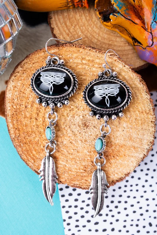 Long Drop Earrings for Dramatic -TIPI Black Feather Frontier Earrings