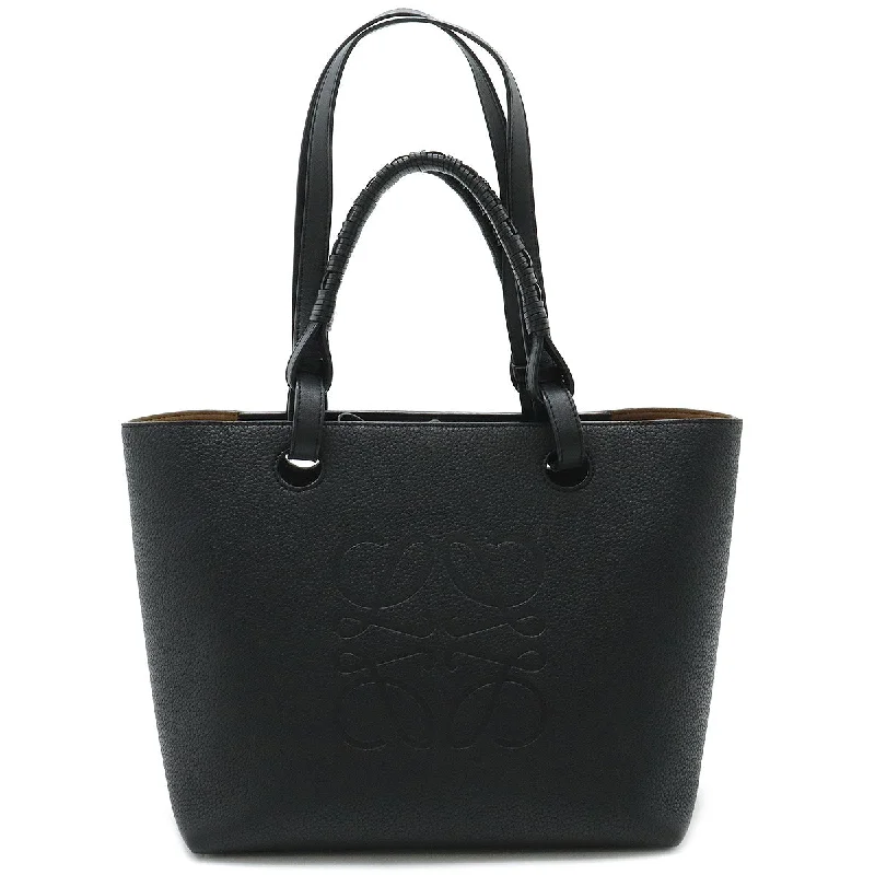 Handle bags with monogram designs for personalization -Loewe Anagram Leather Tote Handbag Black