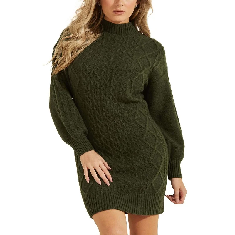 Cotton Dresses for Comfort -Guess Womens Cassandra Cable Knit Midi Sweaterdress