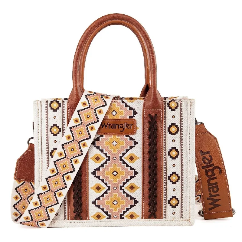 Handle bags with structured shapes for class -Women's Canvas And Leather Trimmed Tote Bag In White/brown