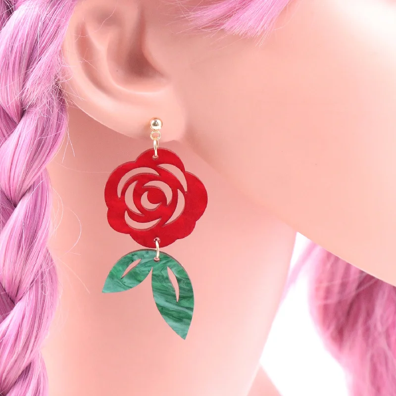 Ethnic Drop Earrings with Tribal Design -Wholesale Valentine's Day Colorless Rose Acrylic Earrings