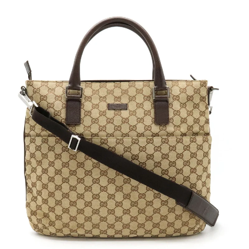 Handle bags with structured shapes for class -Gucci GG Canvas Leather Tote Bag 2WAY