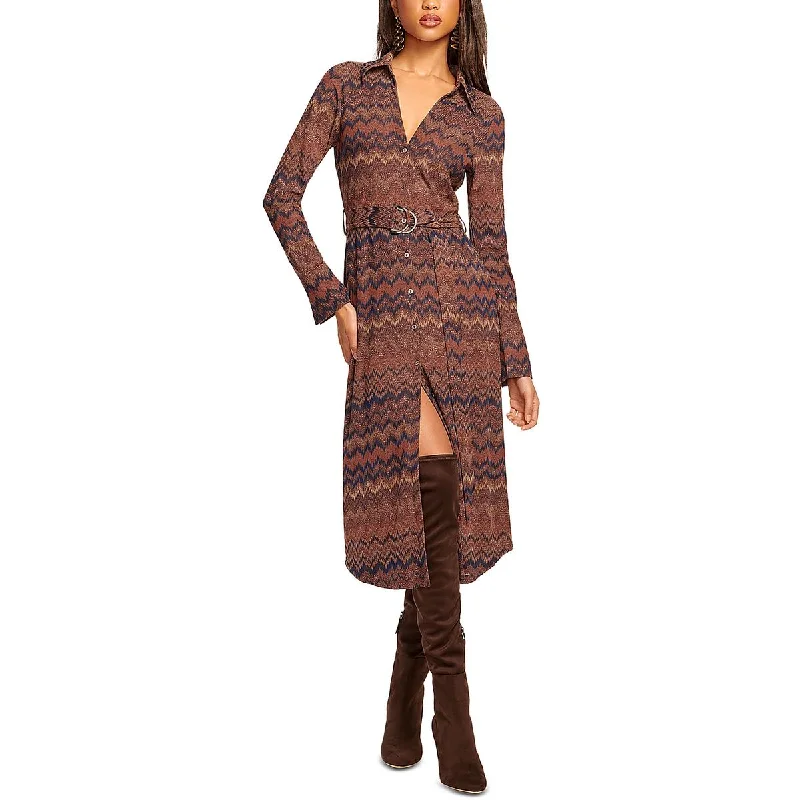 Long-sleeved Dresses for Coverage -Ramy Brook Womens Midi Chevron Shirtdress