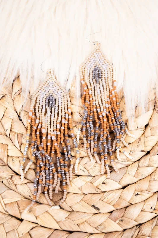 Drop Earrings for Gym Workout -SALE! Raina Ivory Seed Bead Fringe Earrings