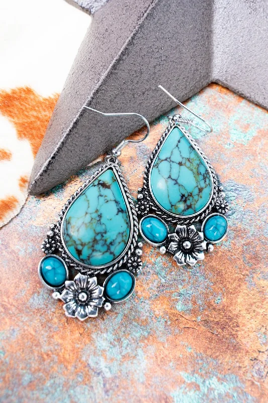 Drop Earrings with Wave Designs -Turquoise Cassandra Teardrop Earrings