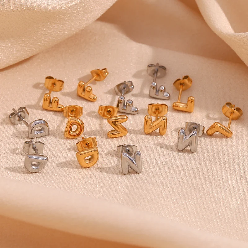 Geometric Drop Earrings for Trend -Wholesale Stainless Steel 18K Gold Plated Mini Bubble Letter Earrings