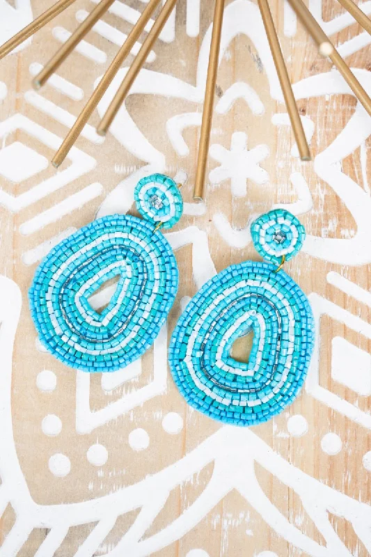 Rhinestone Drop Earrings for Sparkle -SALE! Harlow Turquoise Seed Bead Earrings