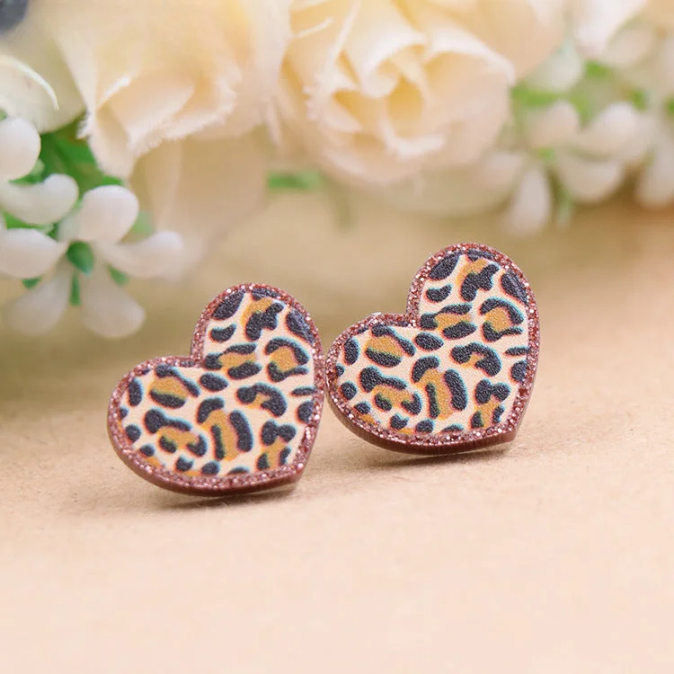 Drop Earrings for Valentine's Day -Wholesale Leopard Print Heart-shaped Earrings Valentine's Day Acrylic Earrings