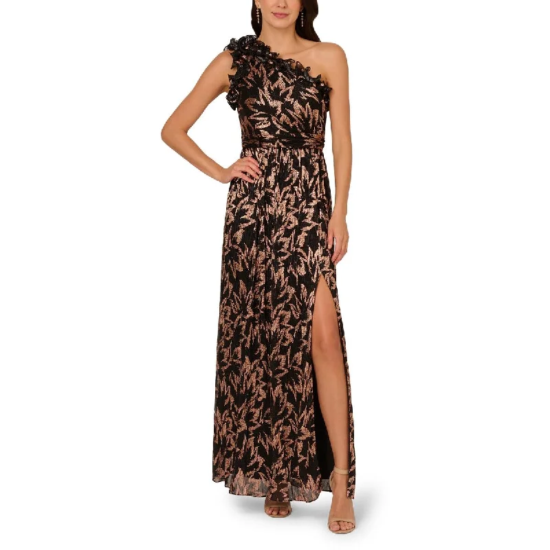 Floral Dresses for Romantic -Adrianna Papell Womens Metallic One Shoulder Evening Dress