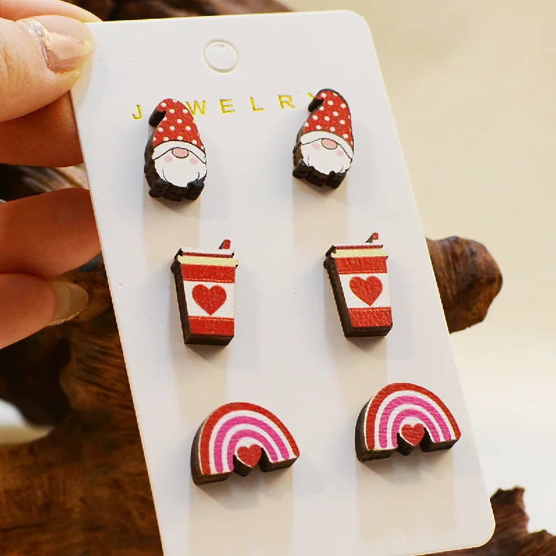 Drop Earrings with Knot Designs -Wholesale Valentine's Day Love XOXO Coffee Cup Wooden Earrings Set