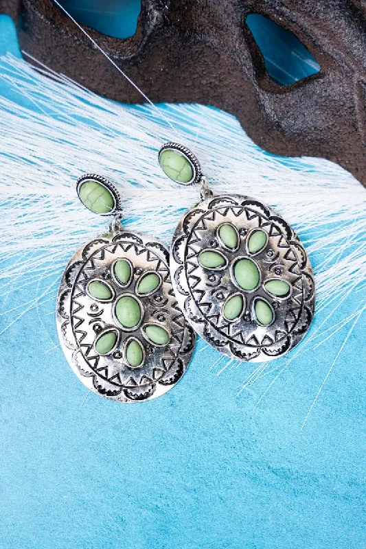 Drop Earrings with Enamel Coating -SALE! Burnished Silvertone Green Mindy Earrings