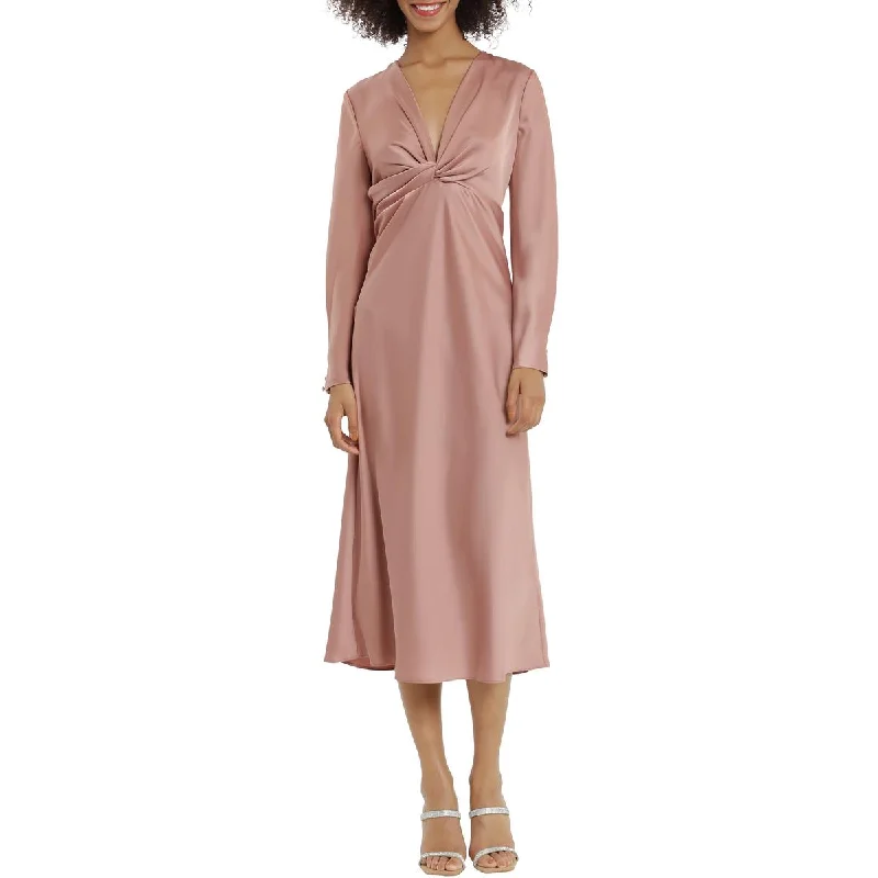 Shift Dresses for Simple Look -Maggy London Womens Satin V-Neck Midi Dress