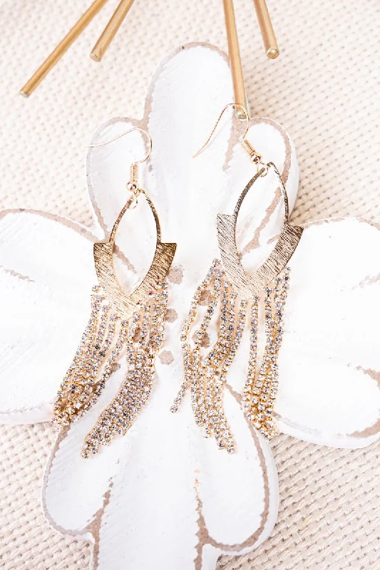 Drop Earrings for Beach Outfit -Crystal Avenue NYC Lights Goldtone Crystal Tassel Earrings