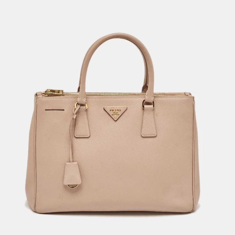 Handle bags with thick handles for support -Prada Dusty Pink Saffiano Lux Leather Medium Double Zip Tote