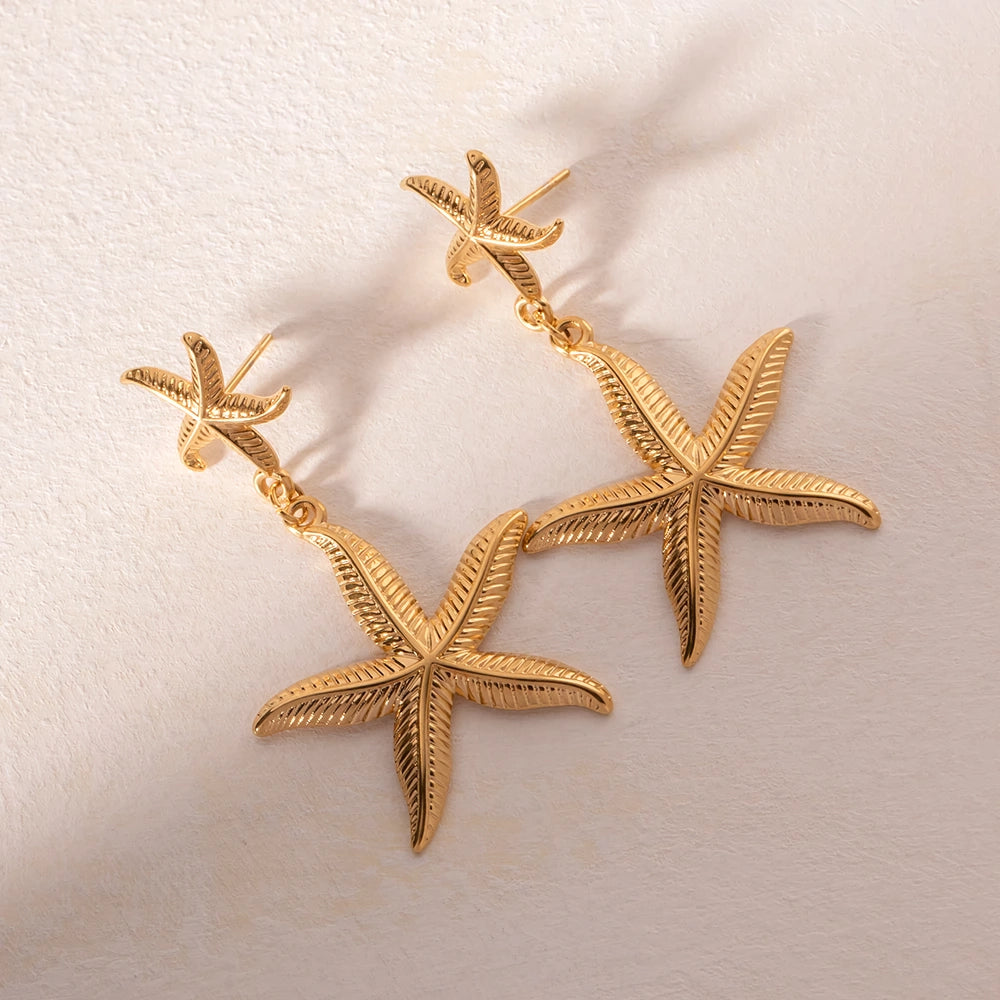 Drop Earrings for Everyday Glamour -Stainless Steel Starfish Earrings