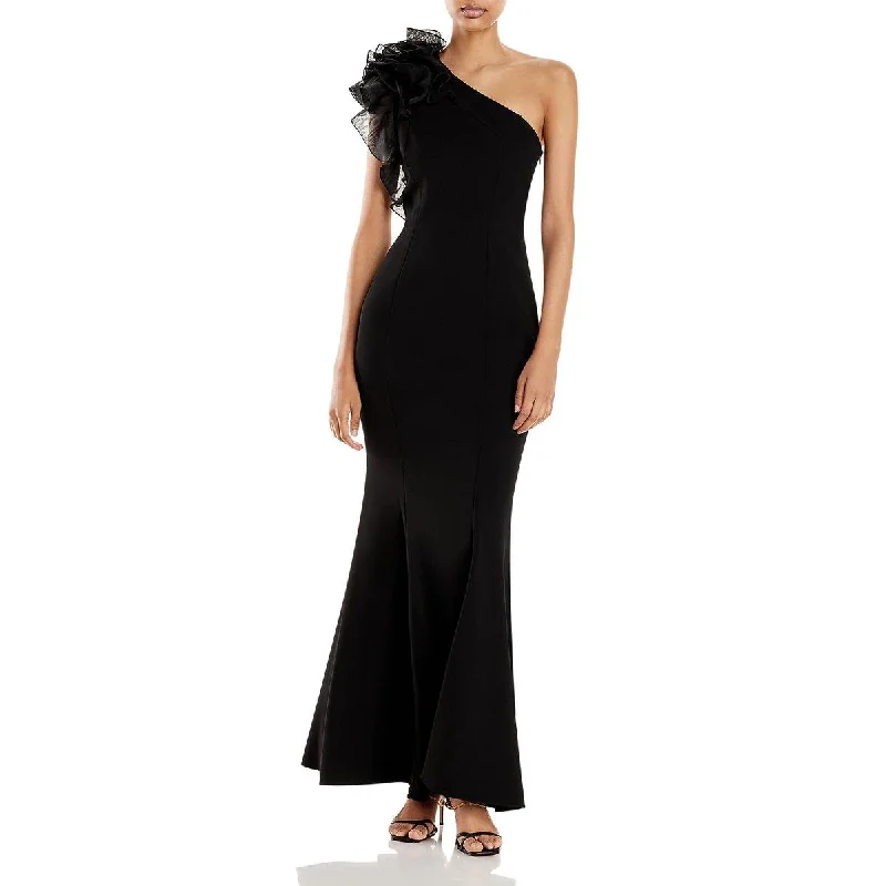 Off-shoulder Dresses for Feminine -Aidan Mattox Womens Ruffled Shoulder Long Evening Dress