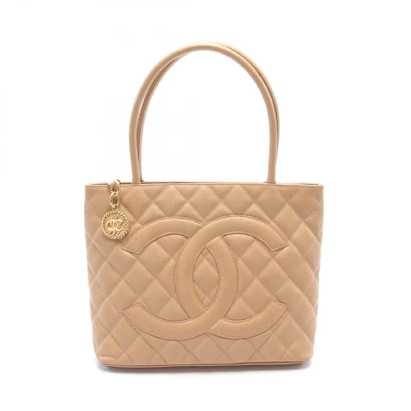 Handle bags with detachable pouches for versatility -Chanel Leather Grain Calfskin Tote Bag