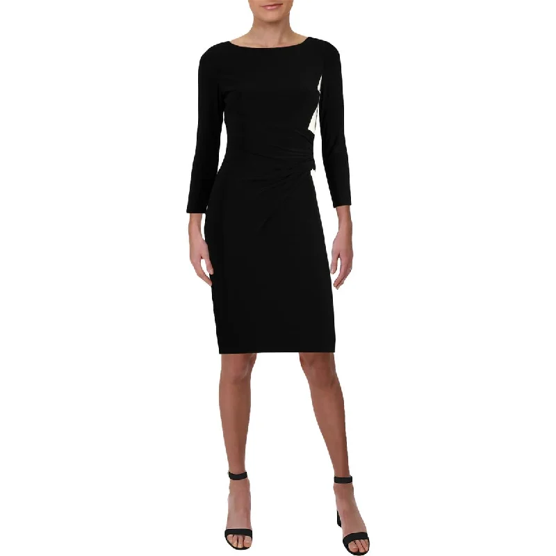 Polyester Dresses for Durable -Lauren Ralph Lauren Womens Lailana Two Tone Ruched Party Dress