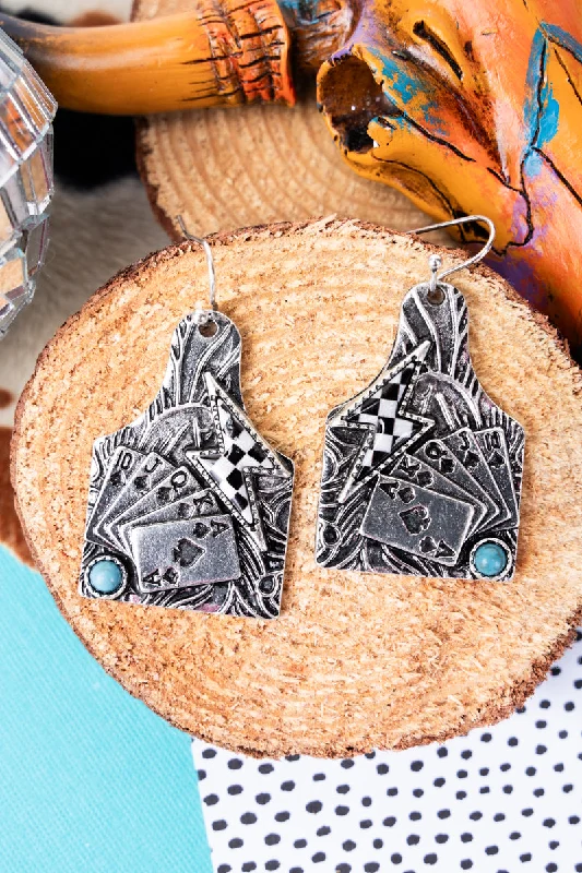 Drop Earrings with Vine Designs -TIPI All In Royal Flush Silvertone Earrings