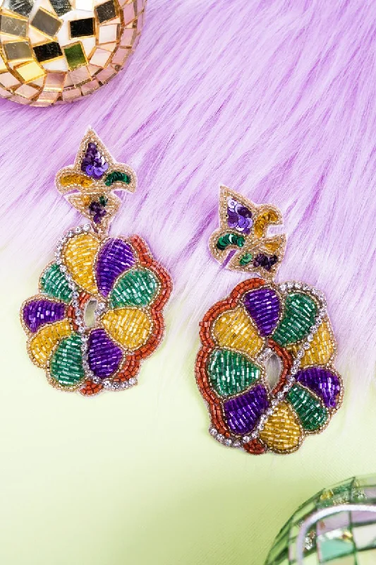 Drop Earrings for Christmas Party -Viola Mardi Gras Sequin King Cake Earrings