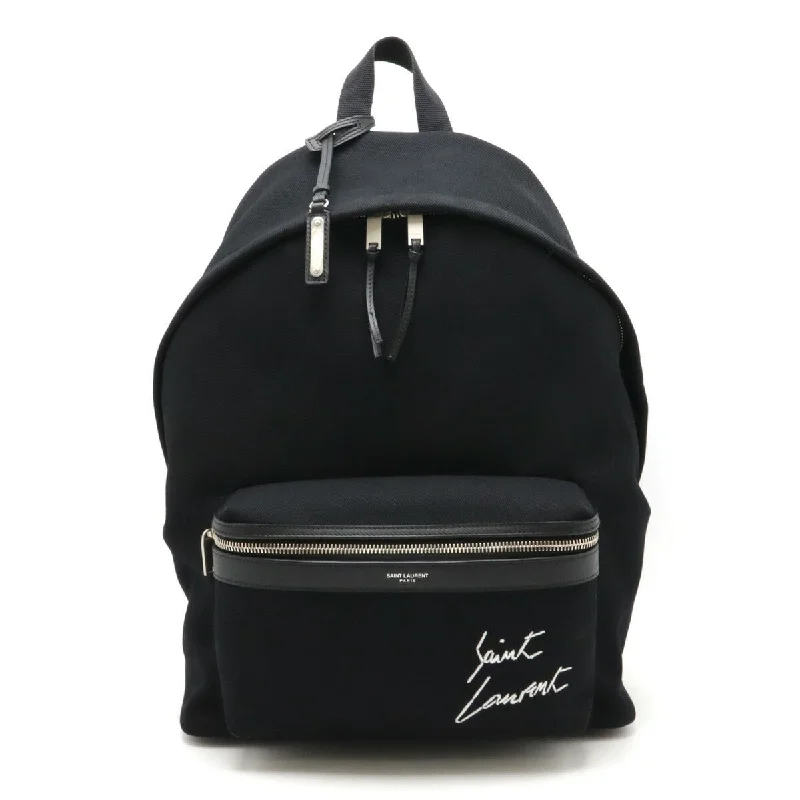 Handle bags with woven fabric for texture -Yves Saint Laurent Canvas Leather City Backpack